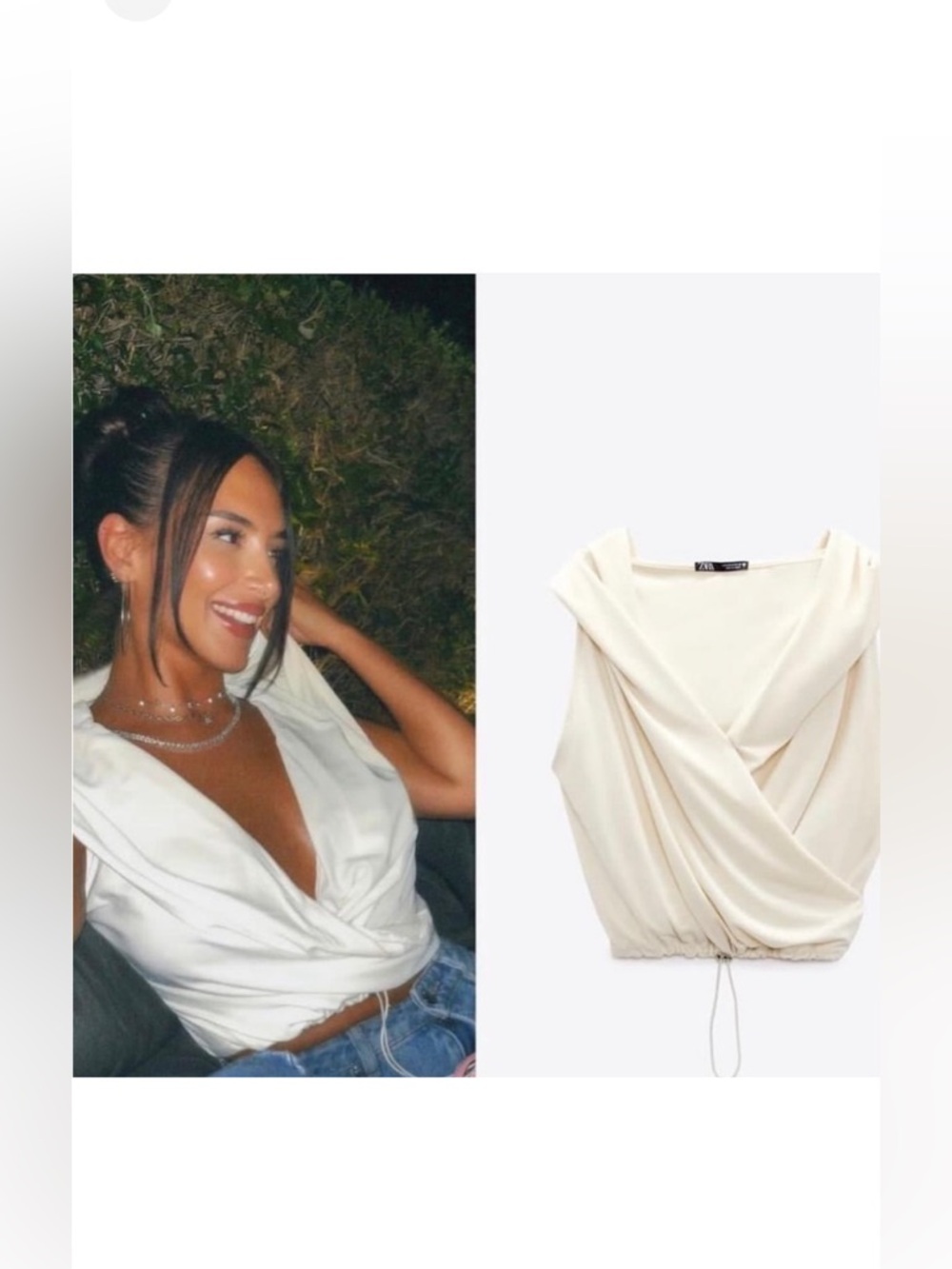 Zara Draped Sleeveless V-Neck Cropped Top with Hood in Cream S